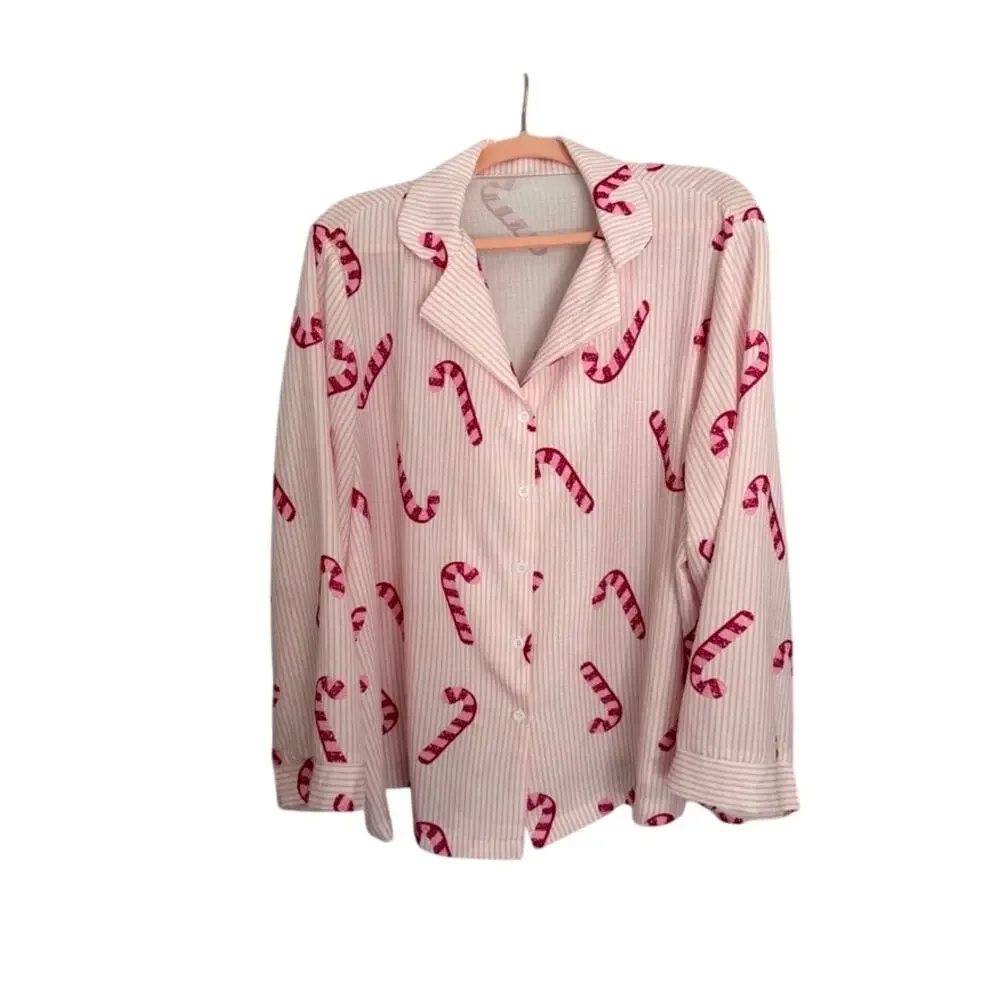Candy Cane Holiday Pajama Set Women’s Size 3X Christmas Print